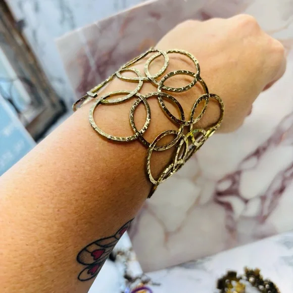 Gas Bijoux Hammered Gold Plated Olympie Circles Rings Cuff